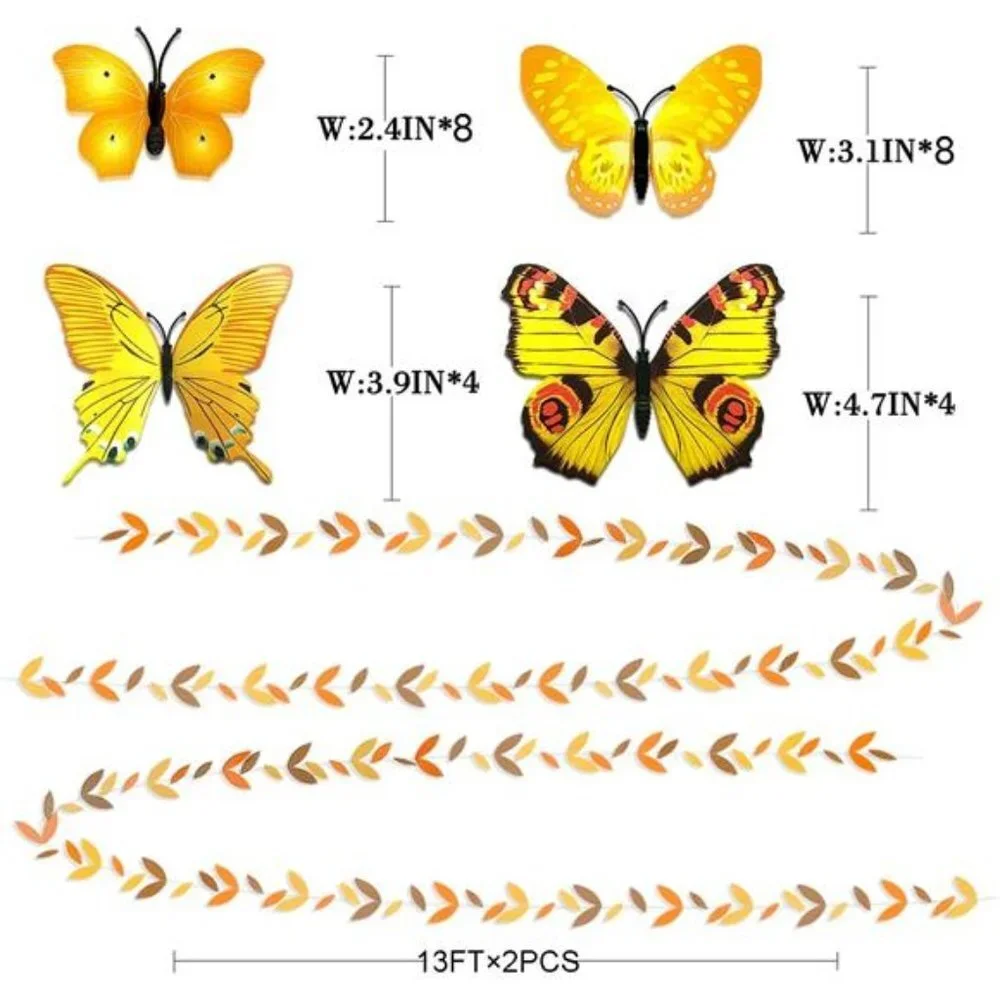 Pom Pom with 3D Butterfly Autumn Leaves Garland for Thanksgiving Party Supplies